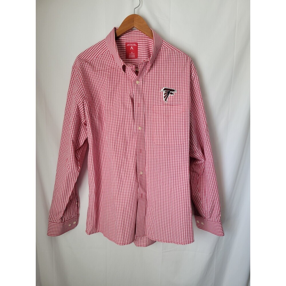 Antigua Men's XL Atlanta Falcons Red White Gingham Check Long Sleeve Button Up‎